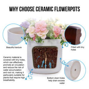 Juego de 3 macetas redondas de cerámica blanca moderna Mdj para interior y exterior, para decoración del hogar, estilo americano. - Product Image 4