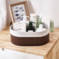 Ensemble de 3 paniers de rangement ovales en bambou imbriqués avec doublure en tissu amovible, bacs de rangement décoratifs pour étagère