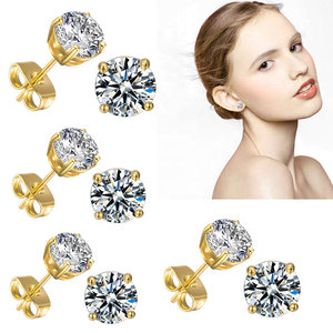 Gioielli di Moda Orecchini a Lobo in Acciaio Inossidabile 316L Ipoallergenico con Zirconia Cubica Diamante Moissanite Rotondo CZ - Product Image 6