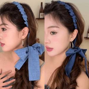 Nueva Diadema Coreana de Mezclilla con Lazo, Diseño de Nudo Retorcido Fresco de Verano, Diadema con Peine Completo para Niñas Dulces - Product Image 5