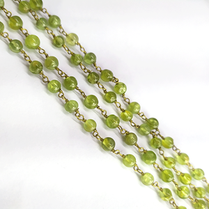 Natural Peridot Smooth Round Balls Beads Brass Wire Wrapped Handmade <b>Rosary</b> Chain Johariz for Necklace Making - Product Image 2