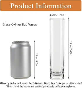 Vases cylindriques <span class=keywords><strong>en</strong></span> <span class=keywords><strong>verre</strong></span> <span class=keywords><strong>transparent</strong></span> de 1,77 x 7,48 pouces, petits vases pour décoration de table de mariage, pour une seule rose, vases <span class=keywords><strong>en</strong></span> gros - Product Image 3