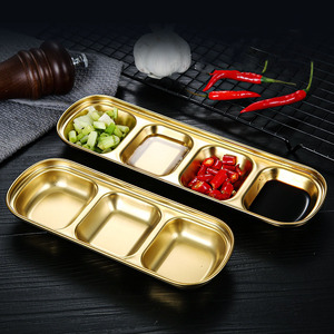 Edelstahl Sauce Dish Spice Plates Soßen boote Vorspeise Serviert ablett Rechteck Geteiltes Öl Spice Dipping <span class=keywords><strong>Tray</strong></span> Kleine Schale - Product Image 3