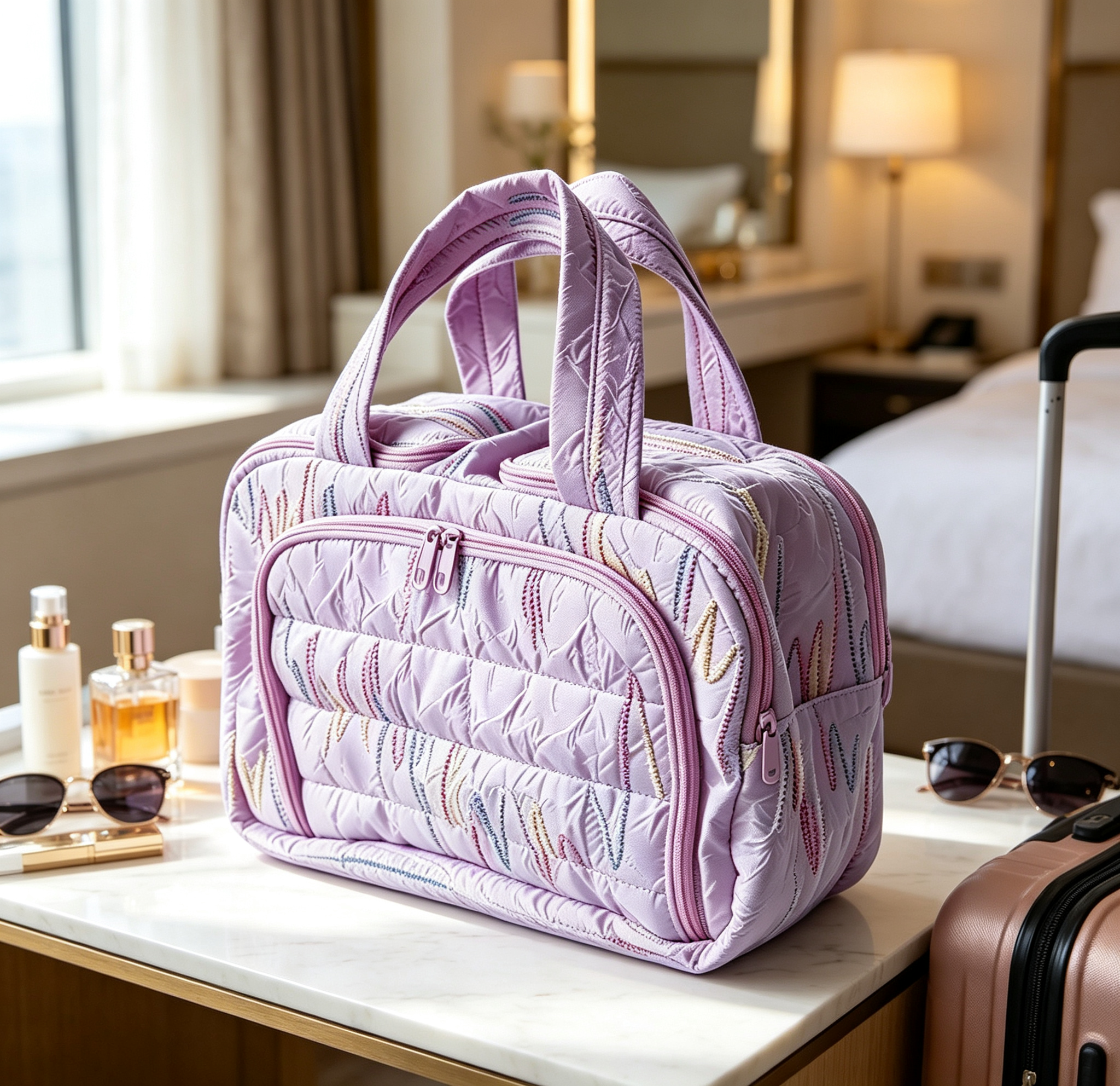 Embroidery Handheld Waterproof 16L Soft Handle Makeup Bag