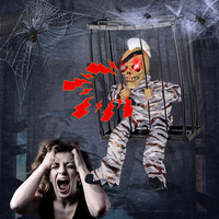 Jouet fantôme suspendu d'Halloween, d'anniversaire, d'horreur, en coton et plastique, avec cage de prisonnier, LED lumineuse, sonore, couleur unie, motif léopard
