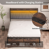 Deluxstar Cadre de lit plateforme moderne en métal, durable, pour lit Queen, inclinable et réglable, avec tête de lit LED et station de charge USB intelligente, facile à assembler