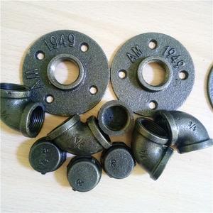 Industrial Style 3/4 Mating Round <strong>Threaded</strong> Dark Grey Malleable Iron Pipe Flange Elbow Tee <strong>Coupling</strong> - Product Image 6