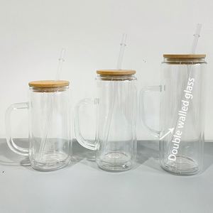 Mugs en verre à double paroi avec poignée, 12oz, 15oz, 20oz, verres à bière, verres canettes personnalisables avec Syraw pour vinyle, entrepôt US - Product Image 1
