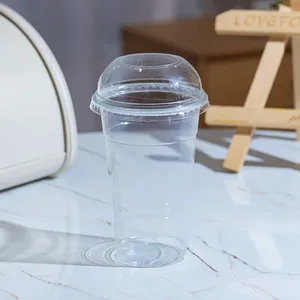 Vaso de plástico PET de PP desechable de diseño clásico con tapa Logotipo personalizado ecológico transparente impreso para té de burbujas