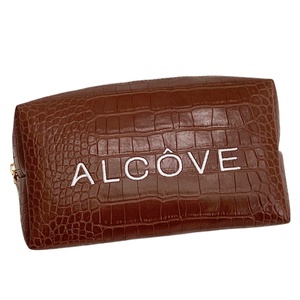 Sac de maquillage pour femmes en gros, grande capacité, en cuir PU, motif crocodile, avec fermeture éclair et logo brodé - Product Image 4