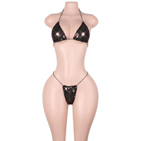 Ensemble deux pièces faux pois à sequins avec soutien-gorge et string à lacets, tenue de performance pour adultes, idéal pour club, Bottle Girl, Rave
