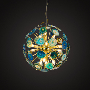 Plafonnier Art-dynastie en pierre d'agate verte, éclairage de livre, 6 lumières LED Spoutnik Lampara, pierre minérale avec structure en or - Product Image 6