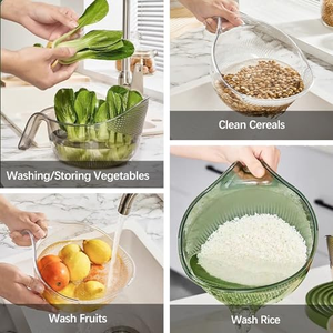 Bol de drainage multifonctionnel en plastique 2024 avec poignée, panier de drainage transparent pour cuisine, riz, fruits, légumes, nouilles - Product Image 5