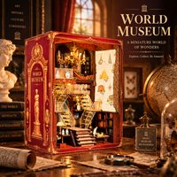 Kit de maison de poupée miniature en bois DIY, Musée du Monde, puzzle 3D à assembler, insert de bibliothèque avec éclairage LED, décoration intérieure