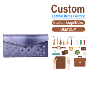 Lambskin Woven Long Zipper Wallet, OEM/ODM Custom Factory, Women's Genuine Leather Gradient <b>Purse</b> - Product Image 1