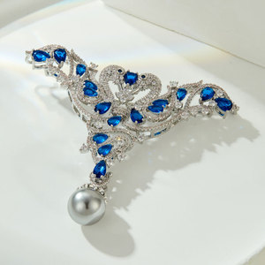 Swan Brooch With Micro Set Zircon And Faux Pearl Pendant For Women Party Accessory - Product Image 4