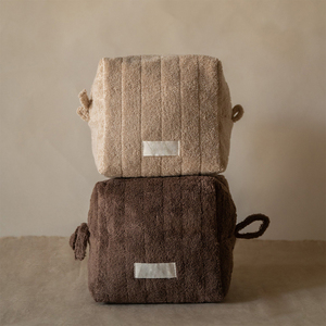 Custom Logo Elegant Striped Quilting <strong>Towelling</strong> Cosmetic Bag Cube Duo Versatile Terry Pouch - Product Image 1