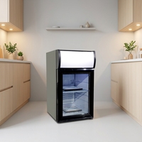 Mini-réfrigérateur commercial NE-25CL-12 noir 25L avec porte vitrée LED pour boissons, à poser sur comptoir