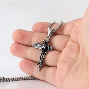 yunnique Skeleton <b>Cross</b> Pendant Necklace Stainless Steel Men's Hip Hop Jewelry Fashion Accessory - Product Image 4