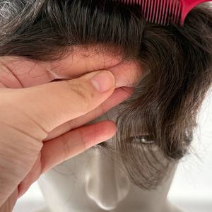 Prótesis Capilar de Encaje Francés Blanqueado con Frente de PU para <span class=keywords><strong>Hombre</strong></span>, Venta al por Mayor, Sistema Capilar Personalizado Q6 para Pérdida de Cabello, Cabello Gris - Product Image 5