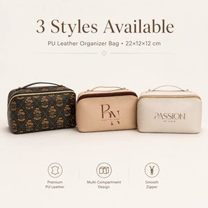 Premium PU Leather <b>Makeup</b> Bag Multi Compartment Cosmetic Organizer <b>Case</b> Portable Handle Custom Logo Manufacturer OEM - Product Image 1