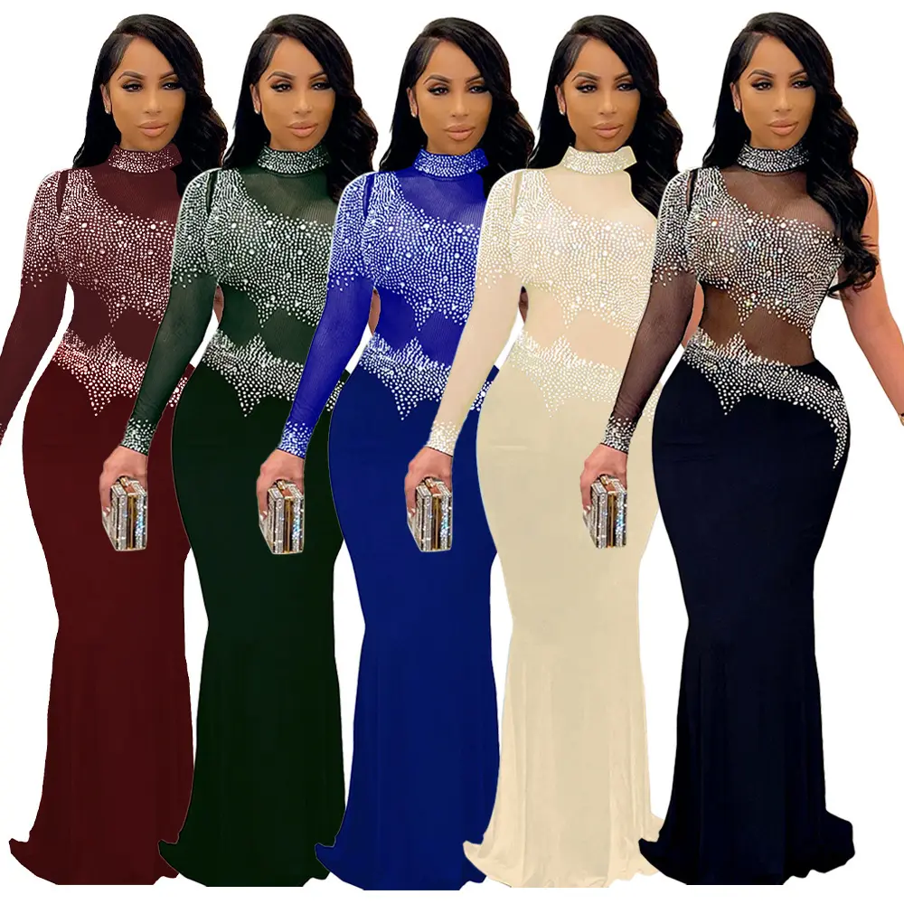 Plus Size Rhinestone Long Gowns Formal Party Wear Evening Dresses for Women