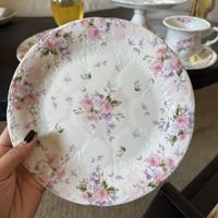 Ensemble d'assiettes à dîner européennes à motifs floraux roses avec glaçure en relief, assiettes vintage pour la décoration de table de mariage