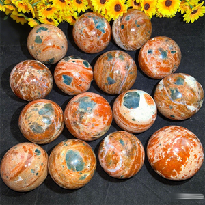 Esfera de Simbiosis de Apatita Azul y Piedra Solar Tallada Redonda Natural al por Mayor para Decoración y Regalo - Product Image 1