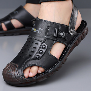 Men <b>Closed</b> <b>Toe</b> <b>Sandals</b> First Layer Cowhide Rubber Outsole Breathable Casual Summer Shoes - Product Image 3