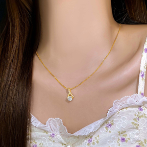 สร้อยคอจี้ทองเหลืองชุบโรเดียมสำหรับผู้หญิง ประดับด้วยเพชรสังเคราะห์สีน้ำเงิน สไตล์คลาสสิก - Product Image 5