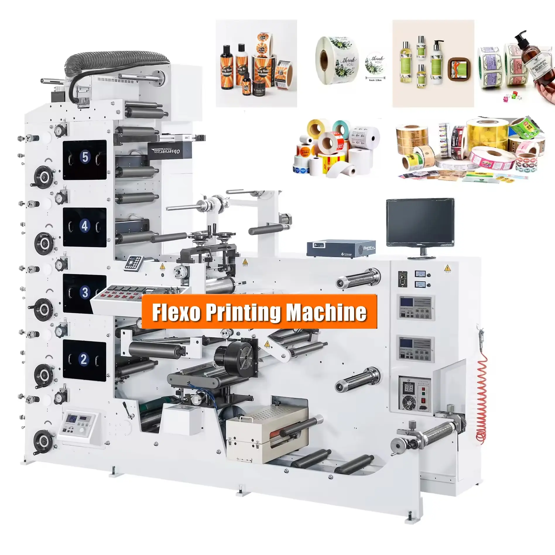 Adhesive Sticker Flexo Label Printing Machine 2 4 6 Colors Labels Paper Roll To Roll Die Cut Flexographic Printer
