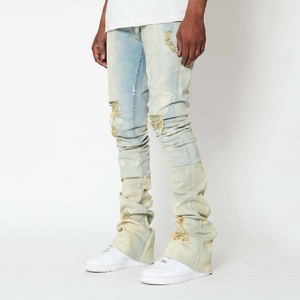 Jeans Rotos Degradados Desgastados para Hombre, Acabado Vintage Lavado, Estilo Urbano, Jeans Destruidos para Atuendos Casuales de Calle - Product Image 1