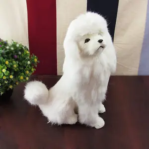 Çin üretimi gerçek simülasyon beyaz kaniş uzun saç beyaz köpek peluş kaniş köpek