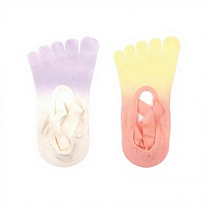 JZVINA <b>Ladies</b> Five Toes Yoga Socks Anti <b>Slip</b> Grip Gradient Color Breathable Strap Design Socks For Pilates Barre Workout - Product Image 4