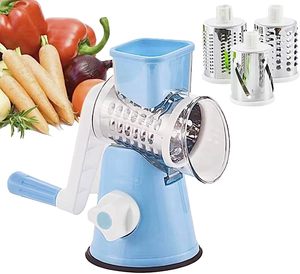 Round Mandoline Slicer Nuts Grinder Rotary Cheese Grater With 3 Stainless Steel Drum Blades - Product Image 1