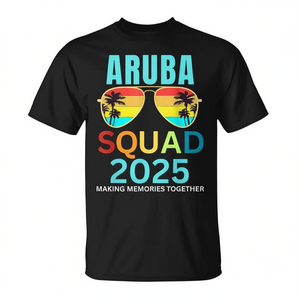 T-shirt coordinata per gruppo Aruba Squad 2025 per vacanze tropicali in spiaggia - Product Image 2