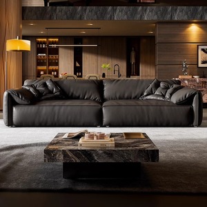 Set di Divani in Pelle 'Orecchio d'Elefante', Design Moderno Minimalista <span class=keywords><strong>Italiano</strong></span> in Pelle Nera a Grana Fine per Salotto di Lusso - Product Image 3