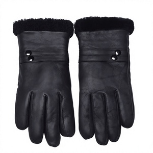 Leather <b>Touch</b> <b>Screen</b> <b>Gloves</b> with Faux Fur Lining Eco-Friendly Thermal Winter Outdoor Wrist Length Plain Style - Product Image 2