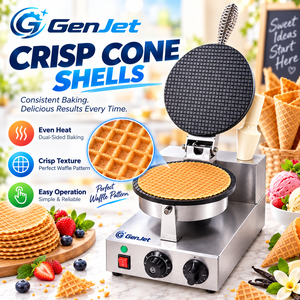 Machine à cornets de crème glacée électrique commerciale GenJet, 1/2 <span class=keywords><strong>plaque</strong></span>, 1-2 kW, 220-230 V, pour cafés et pâtisseries - Product Image 1
