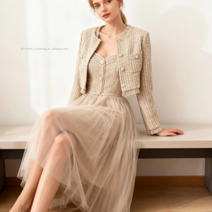 Women's Short Cardigan With Straps and Mesh Tulle Dresses 2-Piece <b>Set</b> Fashion - Product Image 1