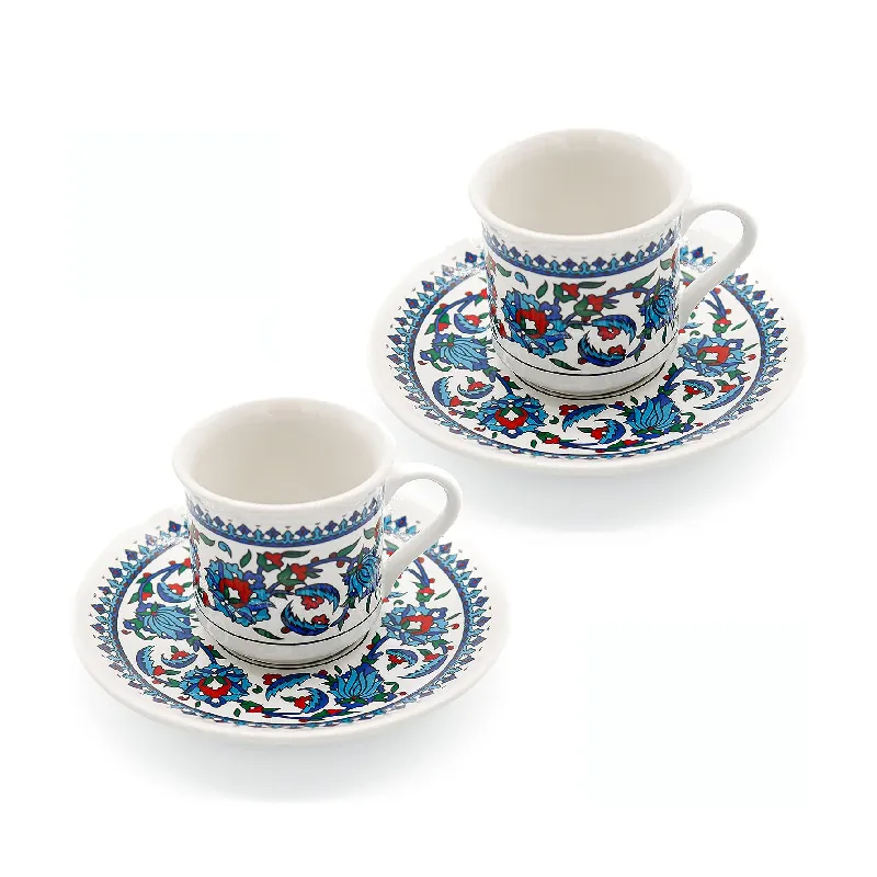 Set of 2 Gift Turkish Coffee Cup Set Turkish Coffee Cups with Saucers and Cup Holder for Home Office