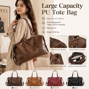 Sac fourre-tout classique en cuir PU avec boucle, grande capacité, pour femme, sac à bandoulière professionnel, vente en gros d'usine - Product Image 1