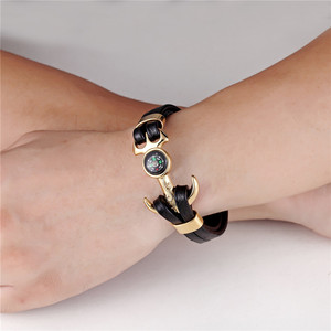 Pulsera de cuero PU con forma de ancla chapada en oro, ajustable, estilo vintage, unisex, regalo de joyería de moda para hombres y mujeres - Product Image 6