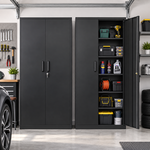 <span class=keywords><strong>Armoire</strong></span> de rangement moderne en métal pour garage avec 5 étagères réglables, 2 portes verrouillables, durable pour la maison, le bureau, l'école, la salle de sport et l'entrepôt - Product Image 1