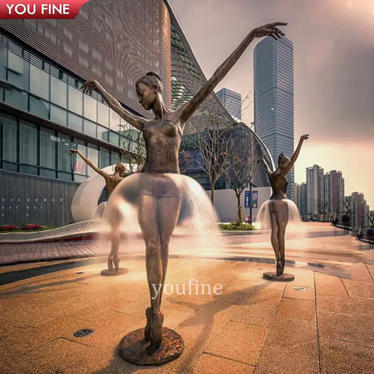 Stad Vierkante Moderne Kunst Brons Ballerina Sculptuur Balletdanser Water Fontein