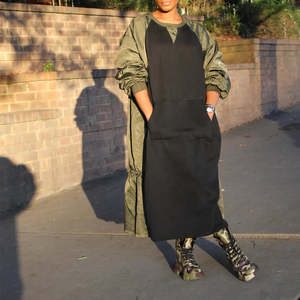 Moda alla moda autunno inverno donna donna manica lunga a contrasto colore blocca largo <span class=keywords><strong>lungo</strong></span> Maxi <span class=keywords><strong>abito</strong></span> dritto Casual da donna - Product Image 1