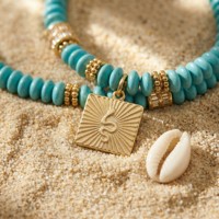 Collier de perles en pierre naturelle turquoise pour l'été, fait main, étanche et inaltérable, pour femme