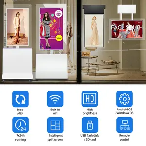Güneş ışığı okunabilir kapalı 43 49 inç iki ekran Ultra ince Lcd pencere vitrin için dijital tabela bakan reklam ekranı