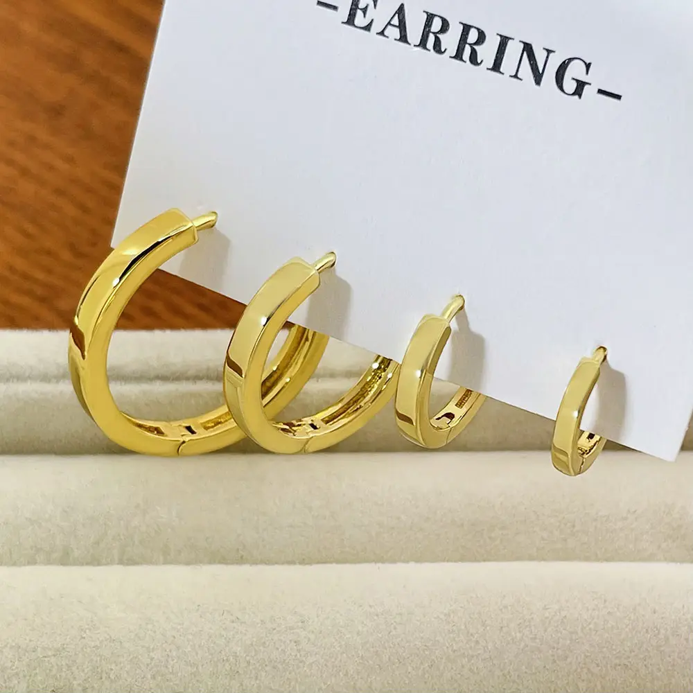 4 pairs set earring trio plain high polishing silver brass gold plated loop hoop earrings