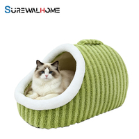 Coussin pour chien SUREWALHOME en peluche chaude rayée, lit pour animaux de compagnie en forme de pantoufle, lit apaisant pour animaux de compagnie avec coussin lavable, base antidérapante